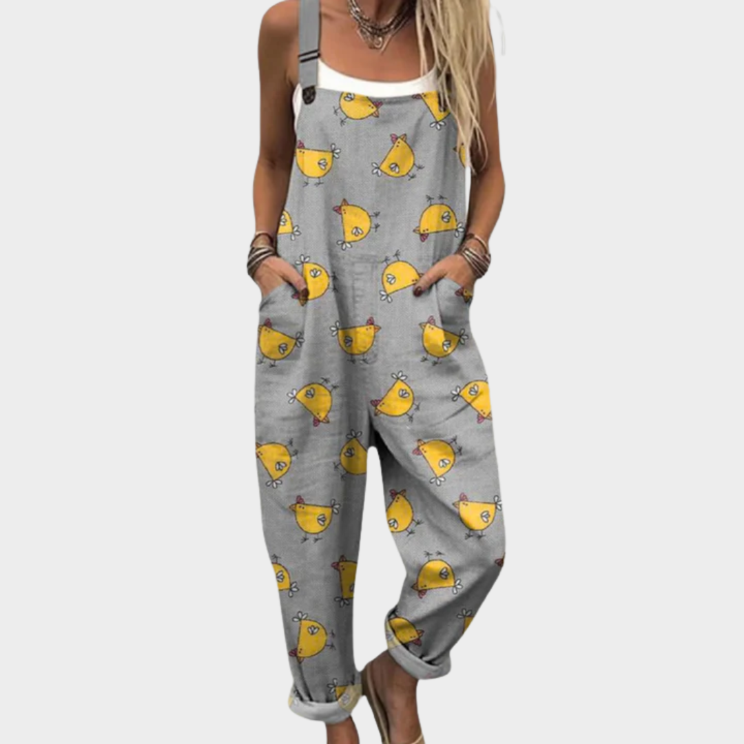 Dotted Chicken Art Jumpsuit for Women, Comfortable Style
