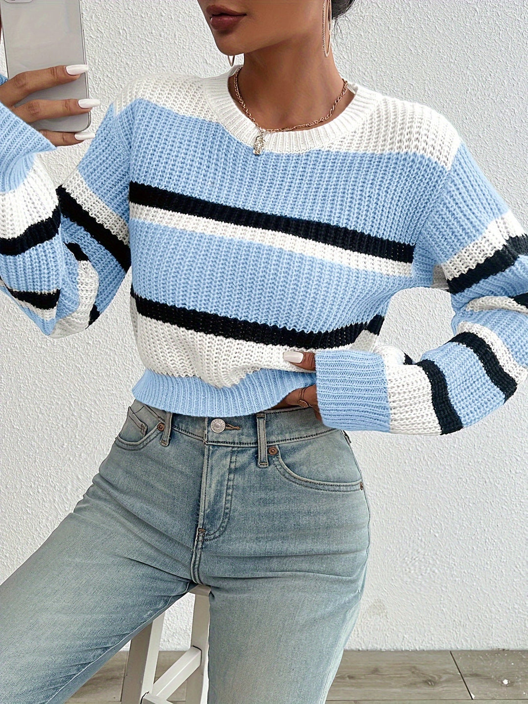 Colorblock Striped Sweater for Women