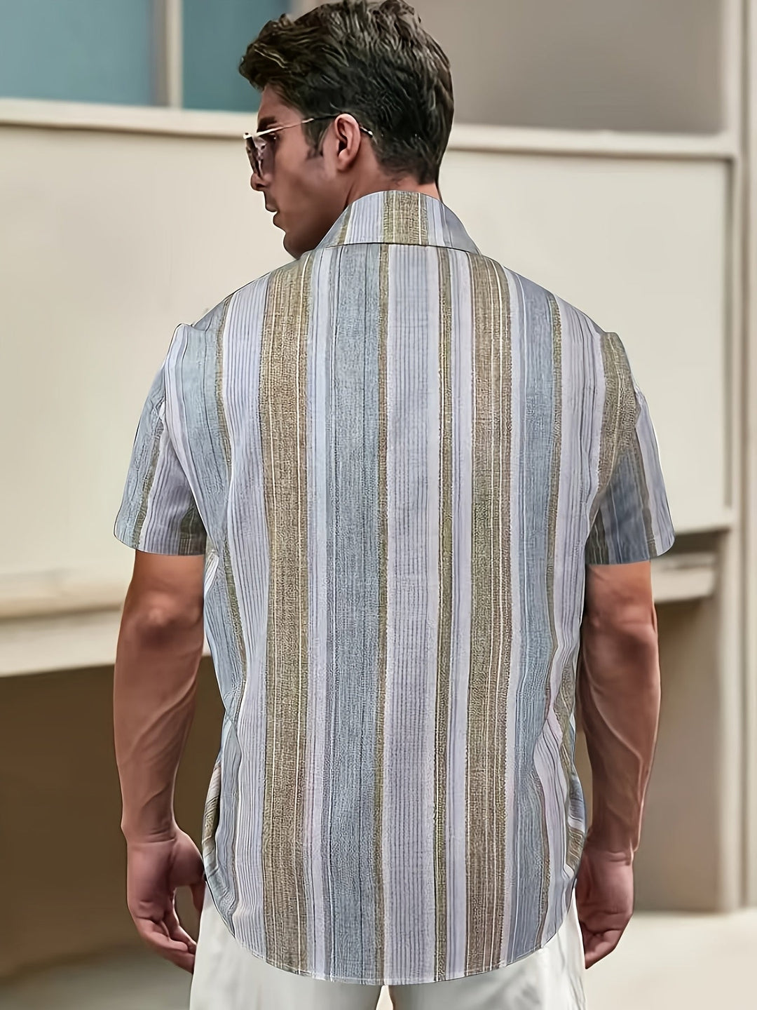 Relaxed Striped Short Sleeve Shirt for Men, Plus Size