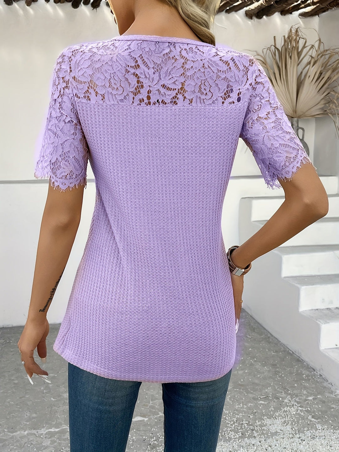 Lace-Trimmed Button Top for Women