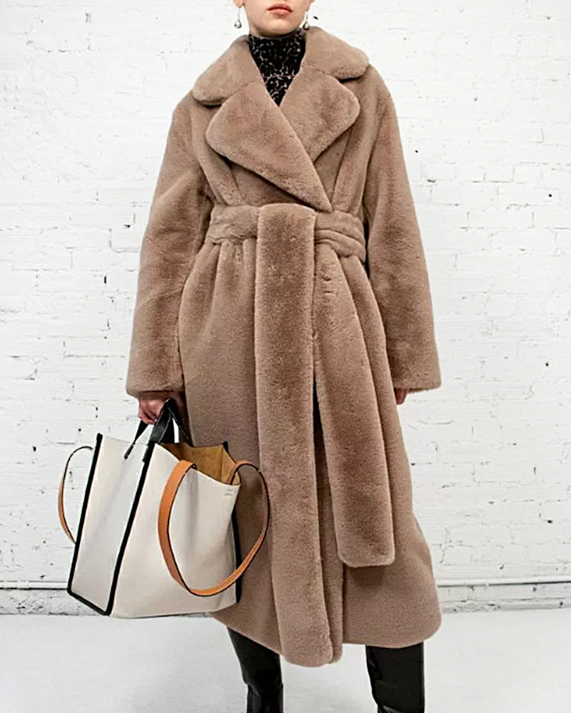 Women's Winter Coat with Belt – Green, Camel, Beige