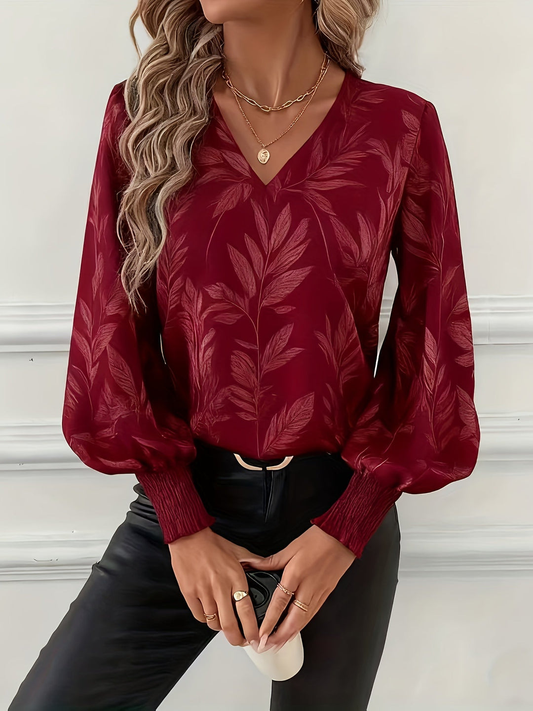 Botanical V-Neck Blouse for Women