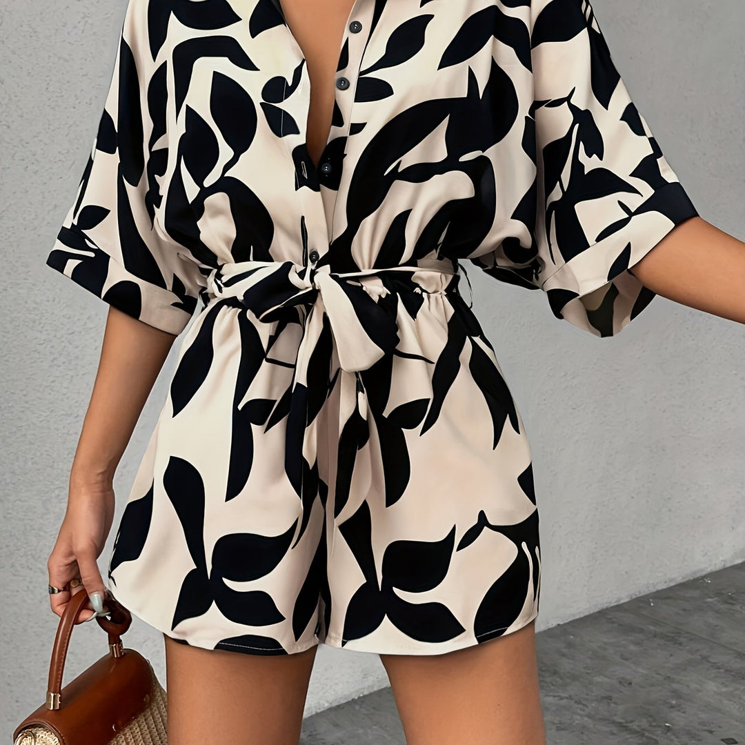 Ladies Belted Striped Romper