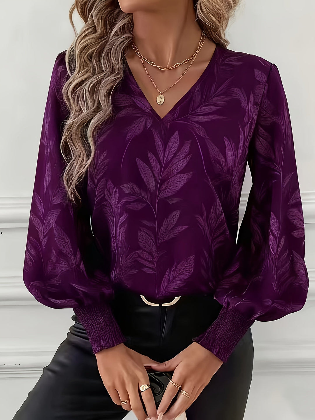 Botanical V-Neck Blouse for Women