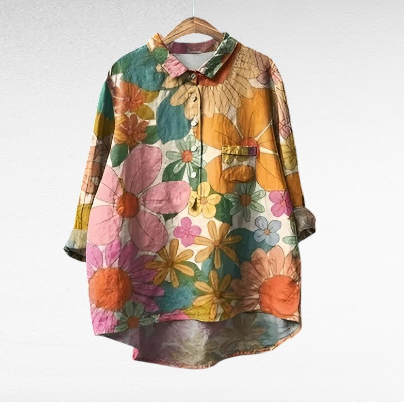 Classic Floral Collar Blouse for Women, Plus Size
