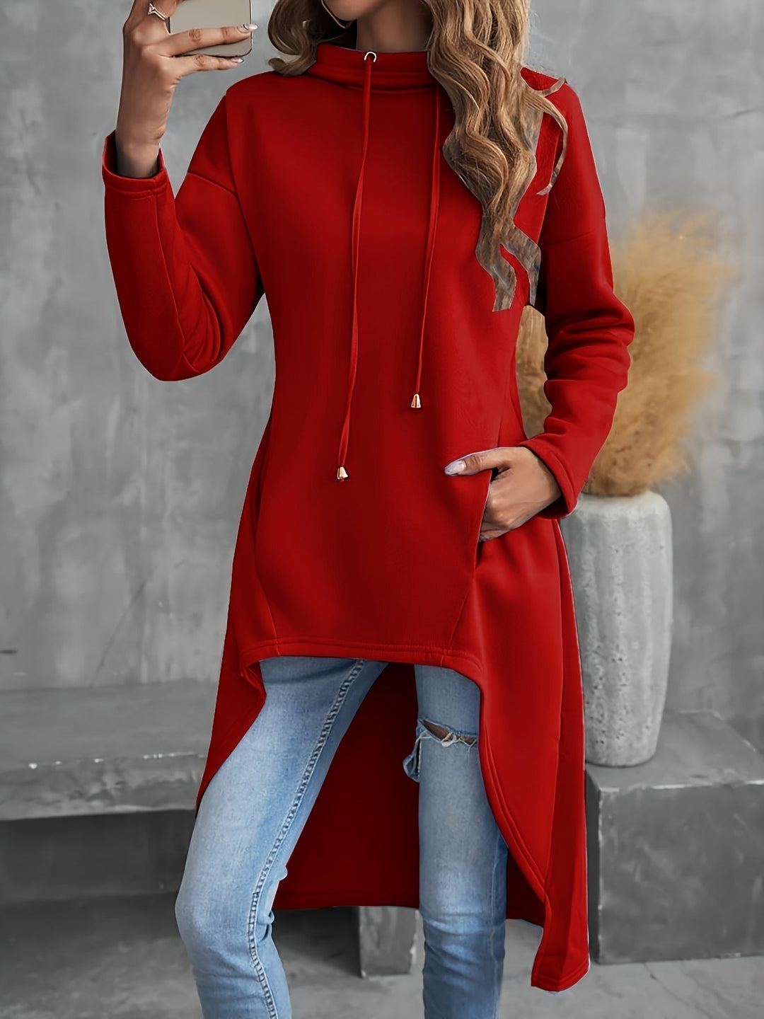 High-Low Drawstring Hoodie for Women