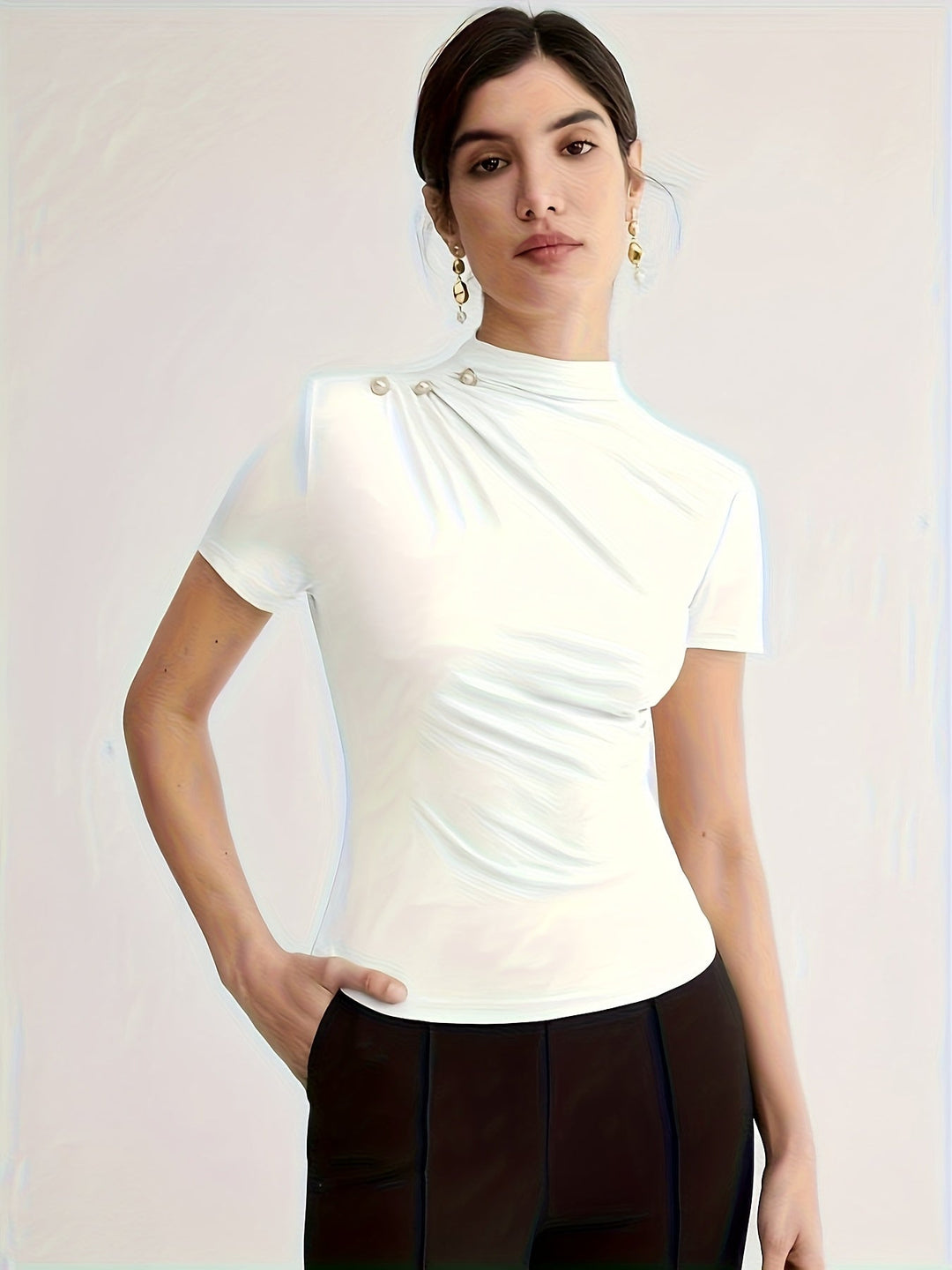 Mock Neck Short-Sleeve Top for Women