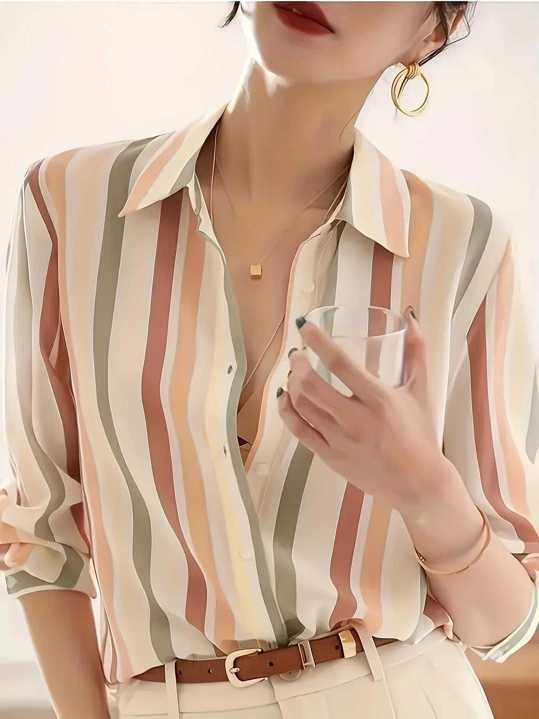 Refined Striped Button-Up Shirt for Women