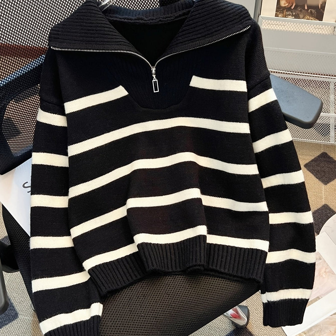 Striped Quarter-Zip Sweater for Women