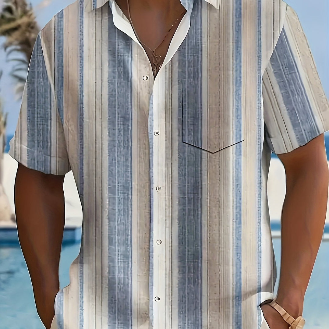 Relaxed Striped Short Sleeve Shirt for Men, Plus Size