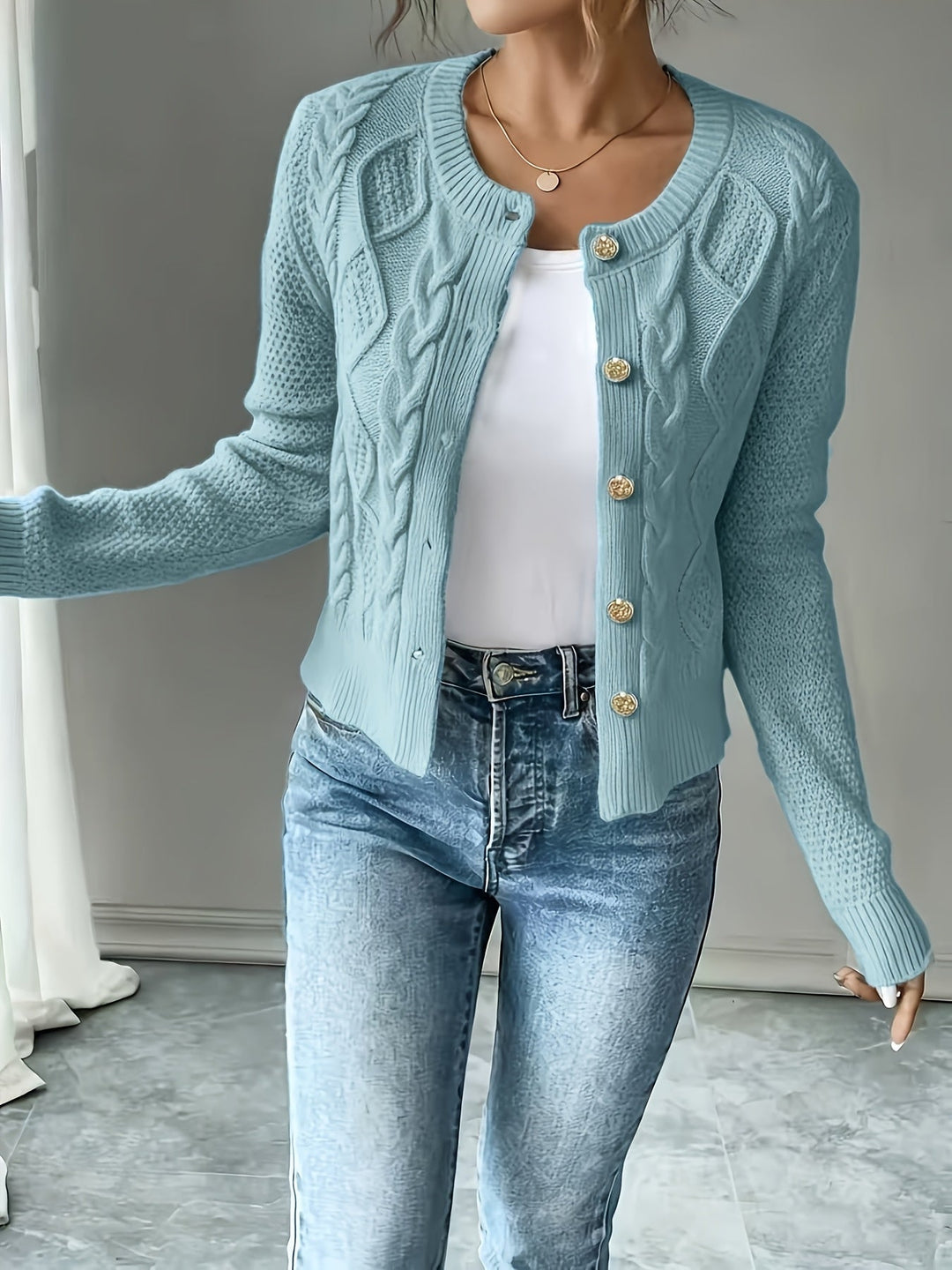 Cable-Knit Button-Front Cardigan for Women