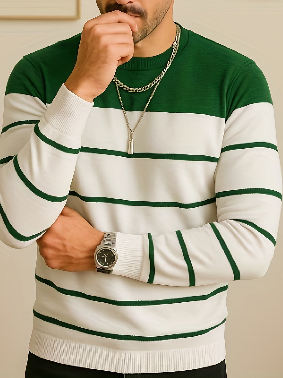 Striped Crewneck Sweater, Men's Classic Fit