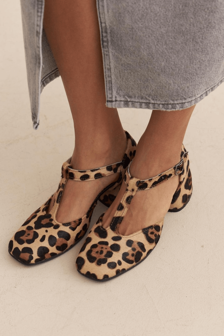 Leopard T-Strap Block Heels for Women, Stylish Style