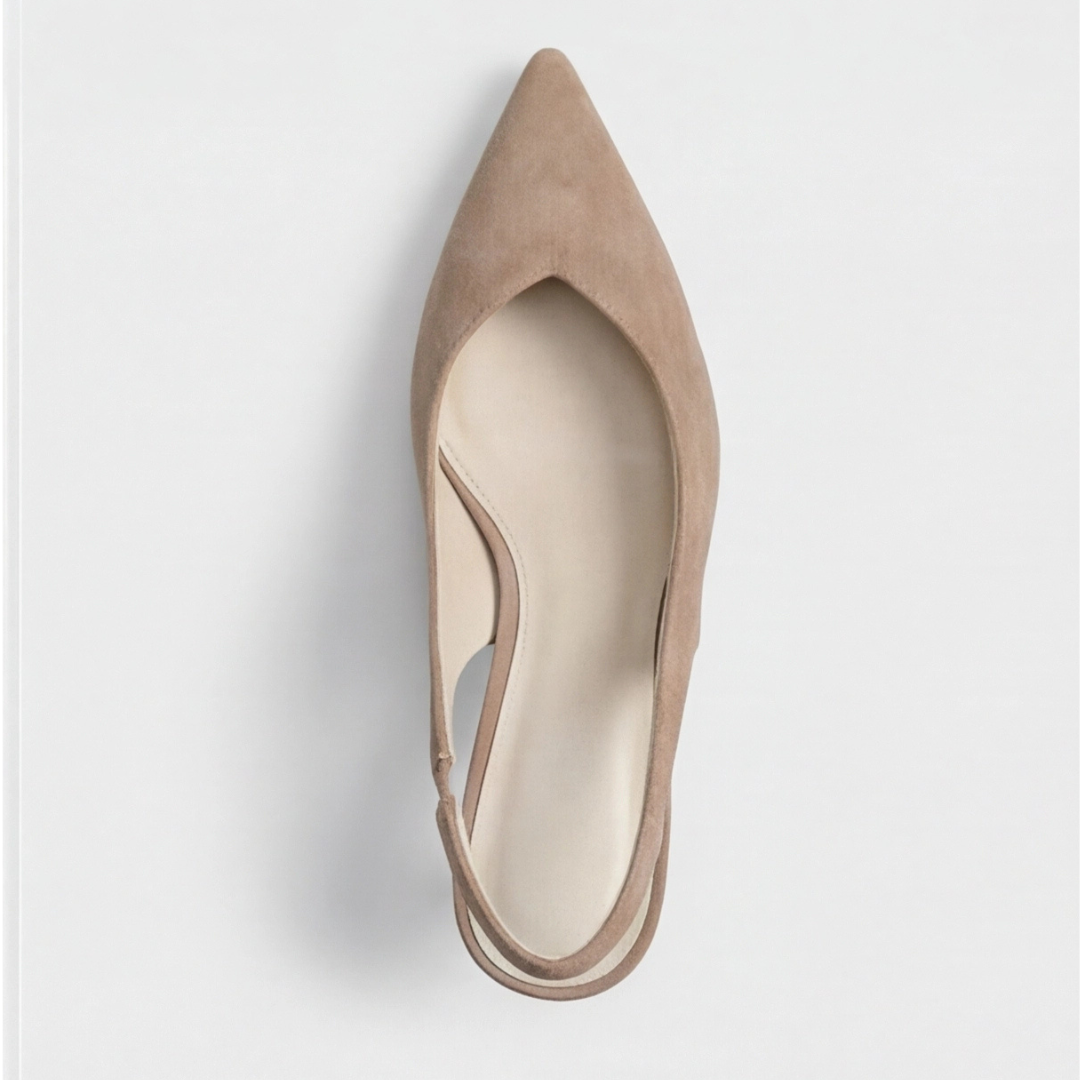 Beige Orthopedic Sling Back Pointed Heels for Women