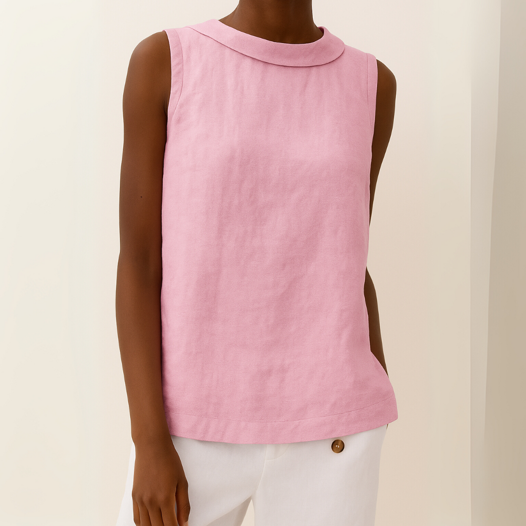 Sleeveless Roll Collar Top for Women, Casual Style