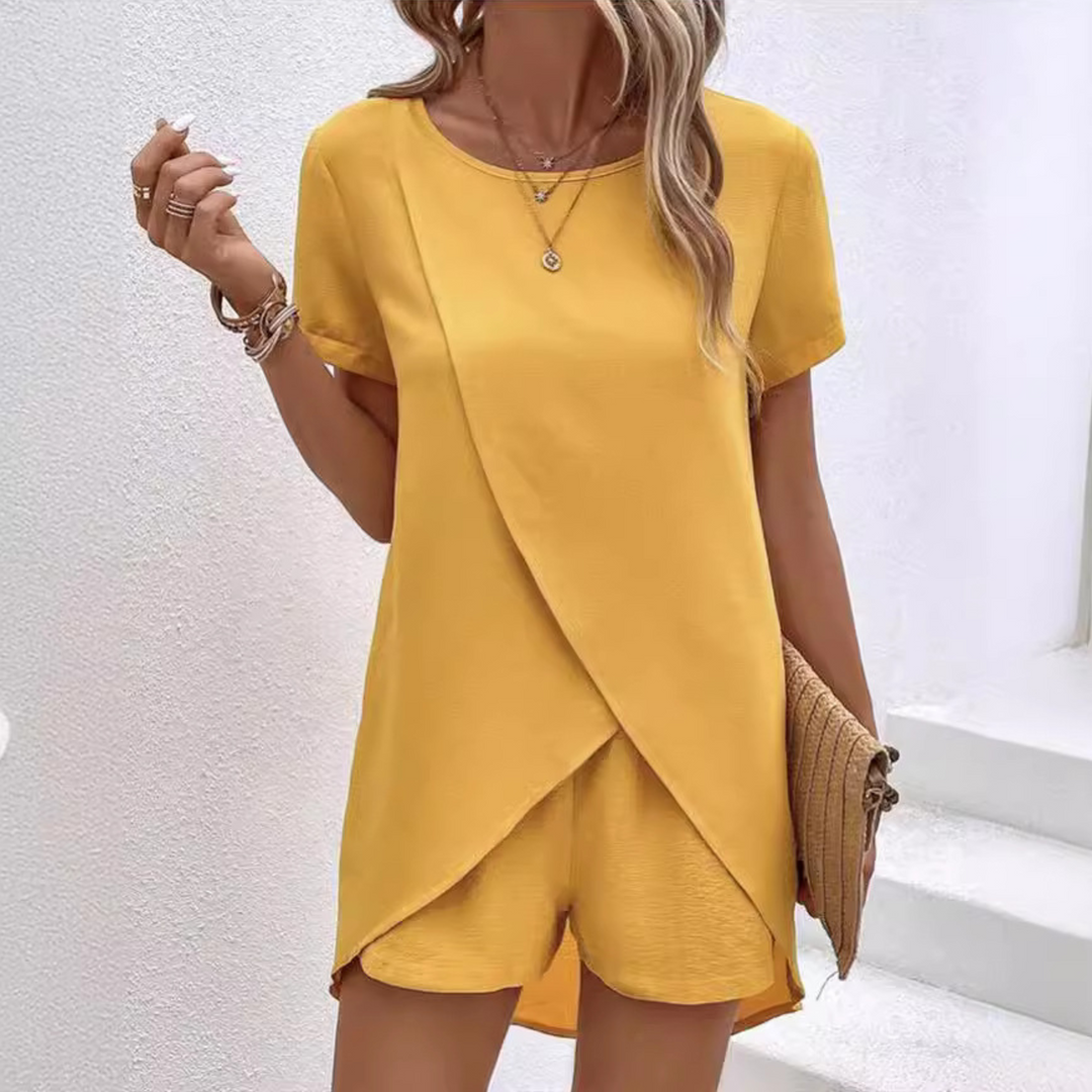 Summer Slit Shirt Set for Women, Elegant Style