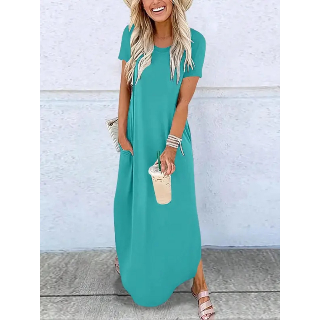 Ladies Casual Summer Round Neck Maxi Dress