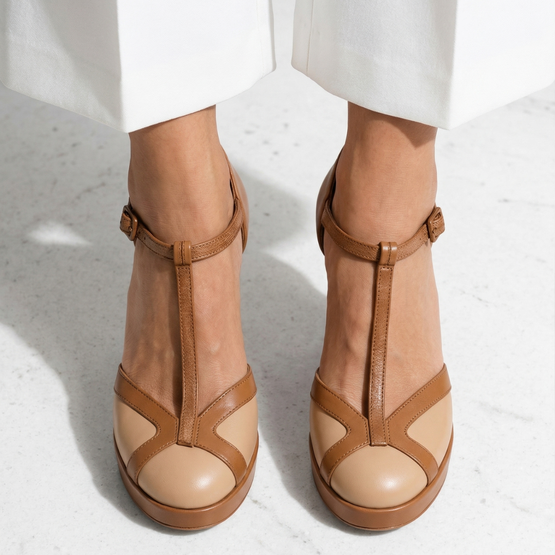 Brown Sophisticated Retro Close Toe Heels for Women