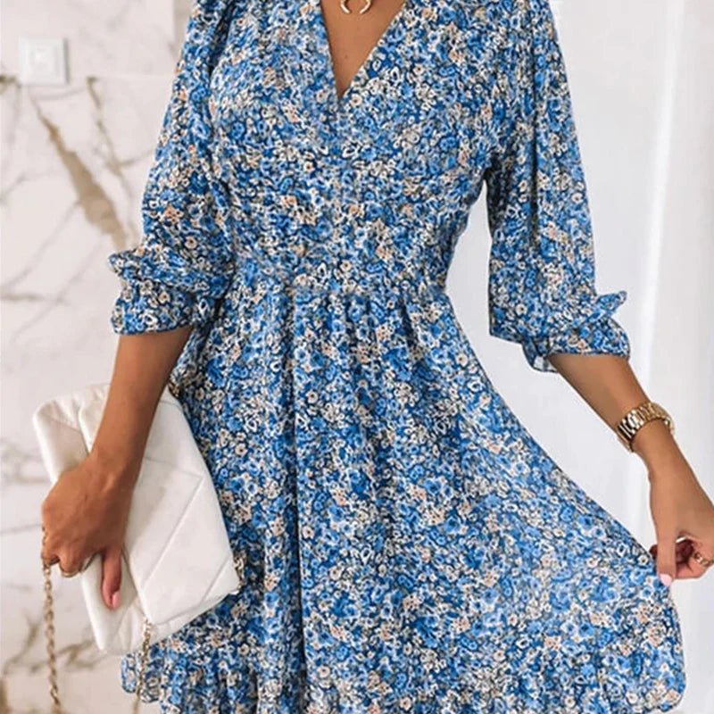Plus Size Elegant Floral V-Neck Dress for Women
