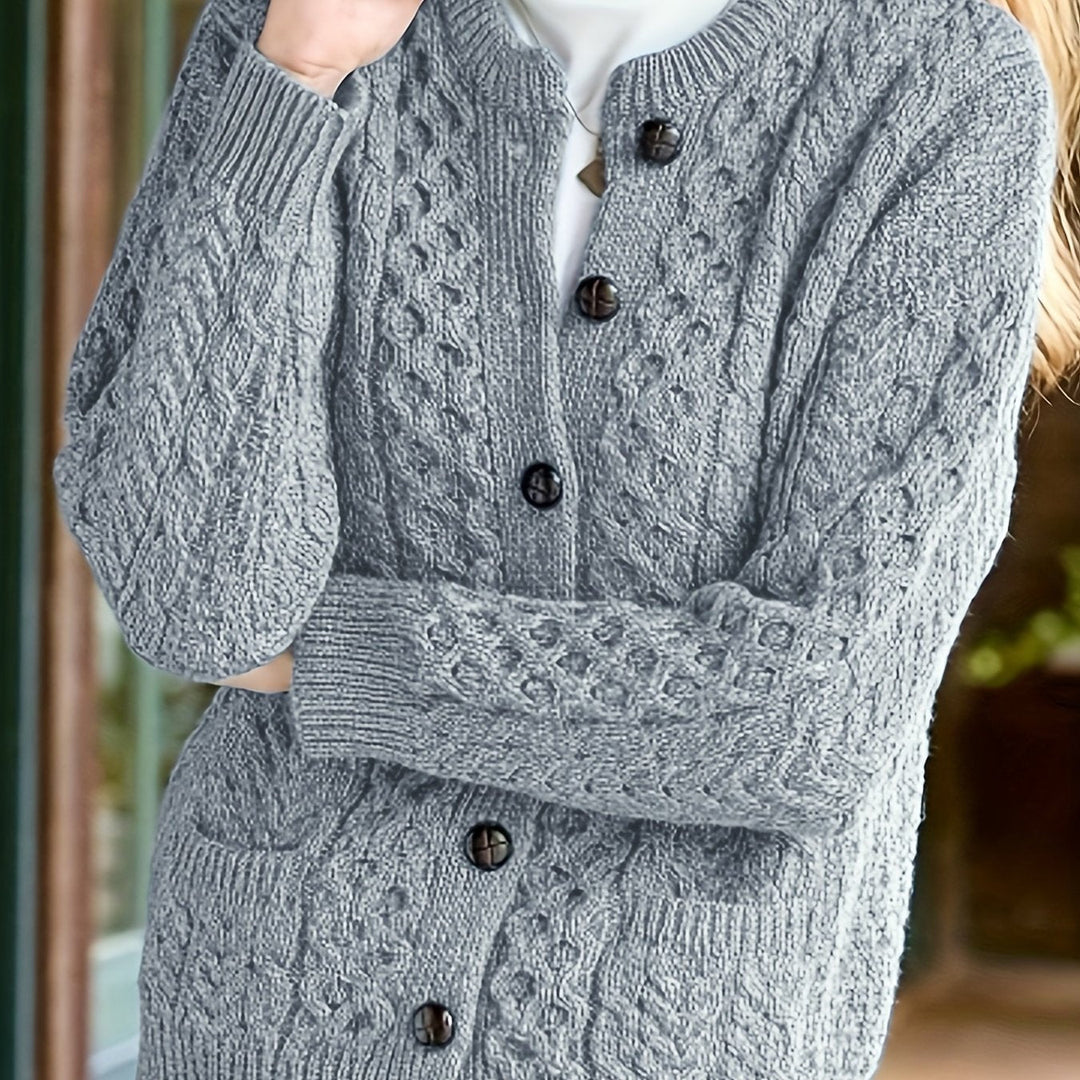 Button-Front Cardigan for Women, Textured Style