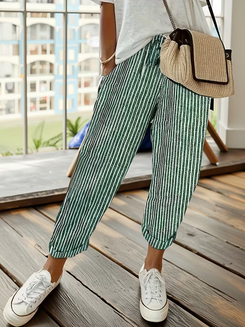 Striped Wide-Leg Casual Pants for Women, Plus Size