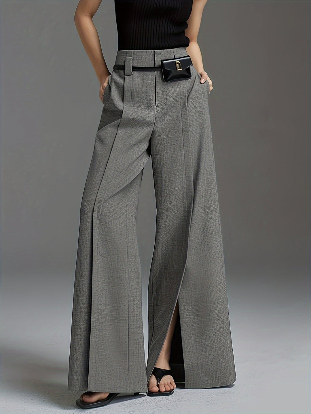 Wide-Leg Slit Trousers for Women