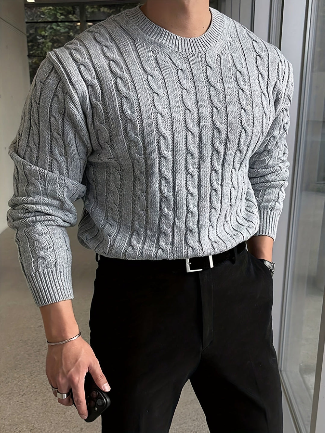 Twisted Cable Pullover Sweater for Men