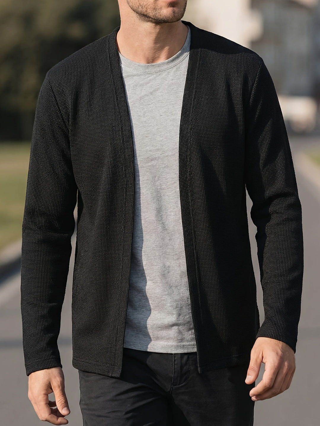 Open-Front Textured Cardigan for Men