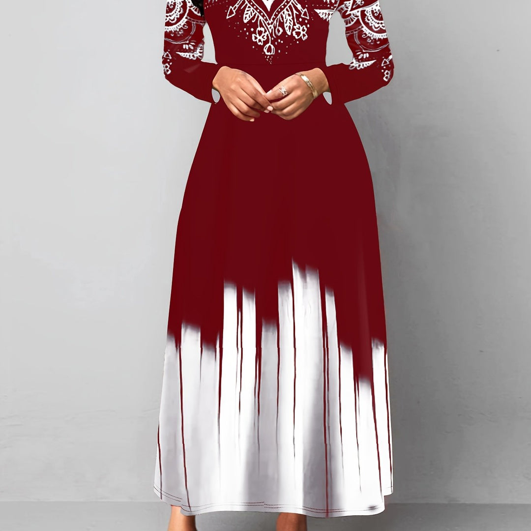 Ornate Print Flared Maxi Dress for Women