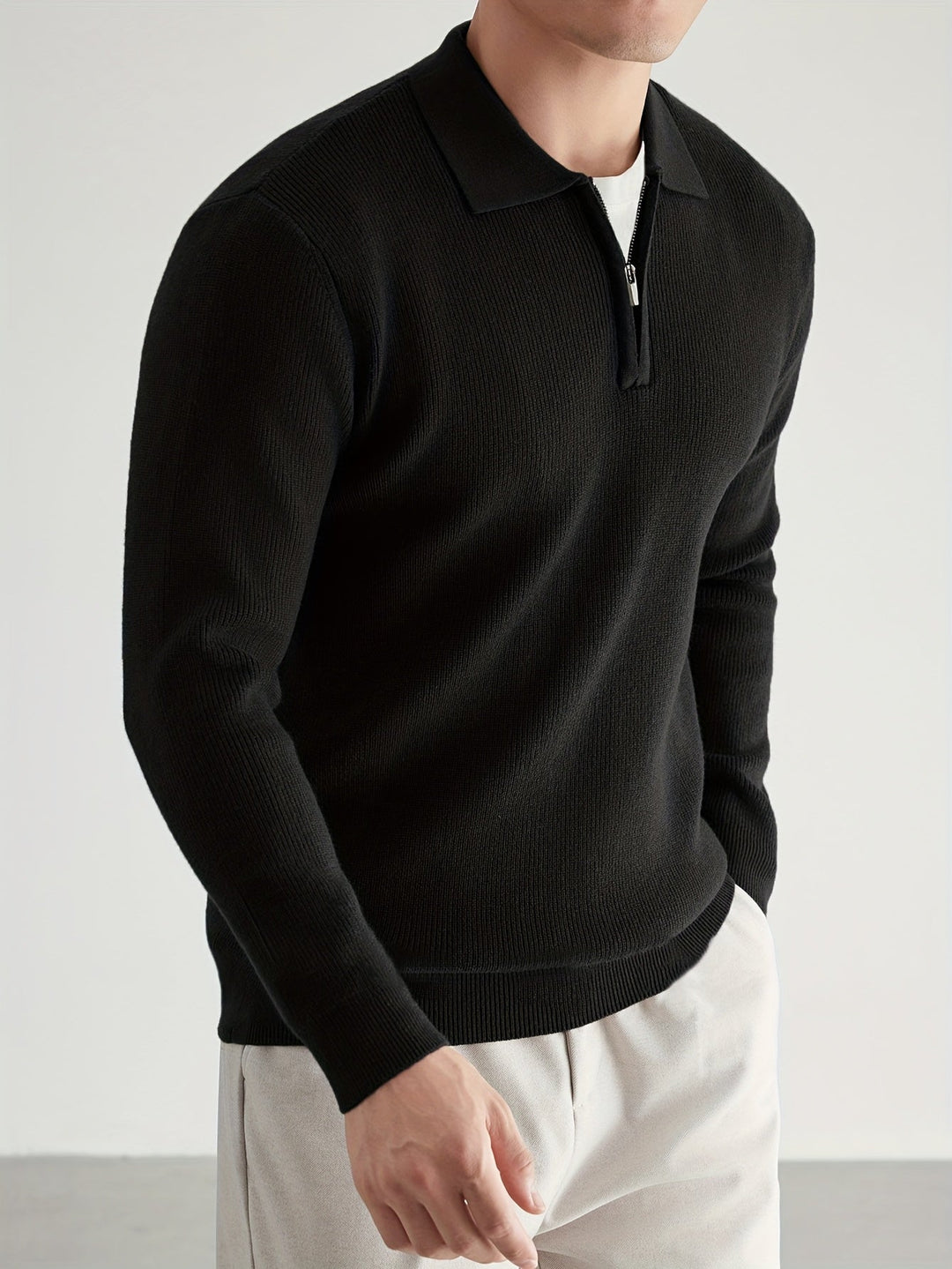 Refined Quarter-Zip Polo Sweater for Men, Plus Size