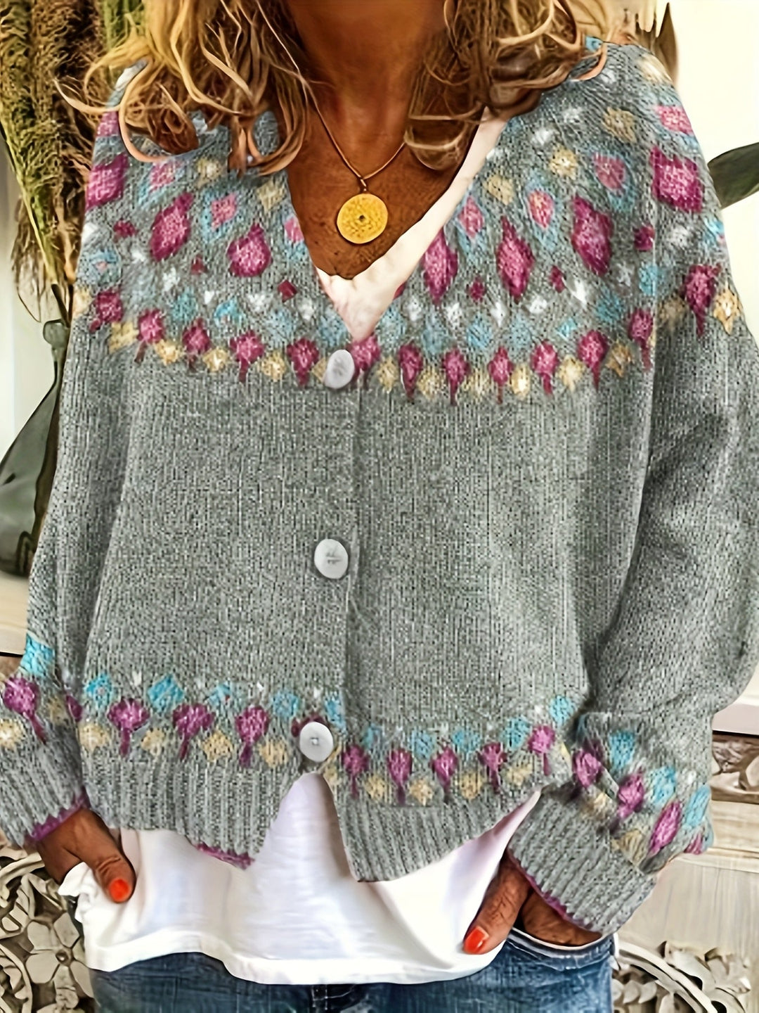 Nordic Patterned Cardigan for Women