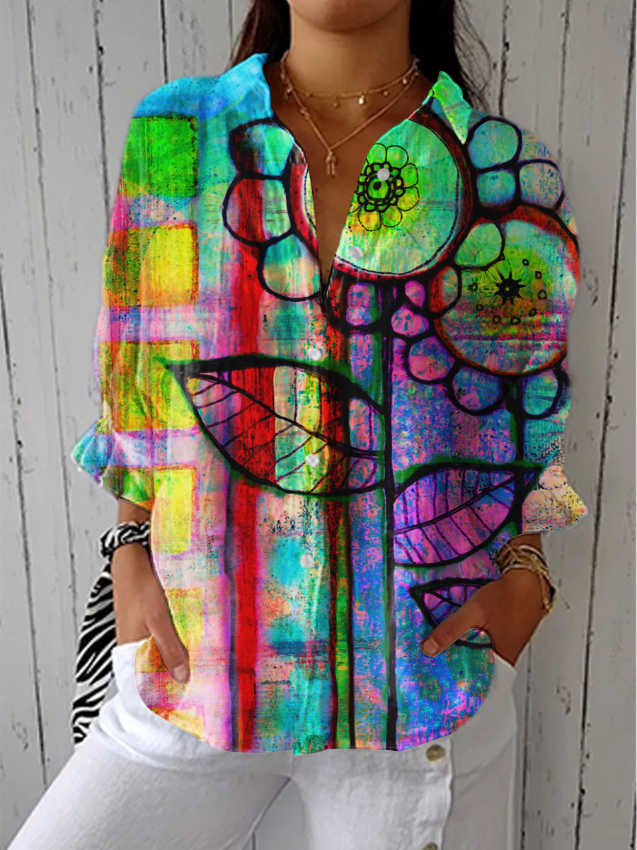 Stylish Multicolor Artistic Blouse for Women, Plus Size