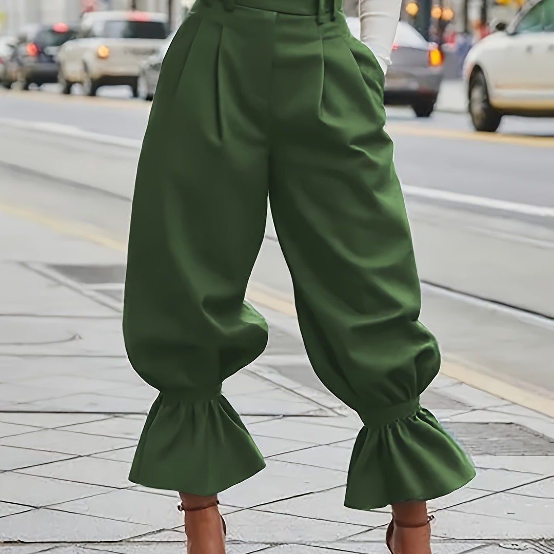 Ruffled-Hem Wide-Leg Trousers for Women