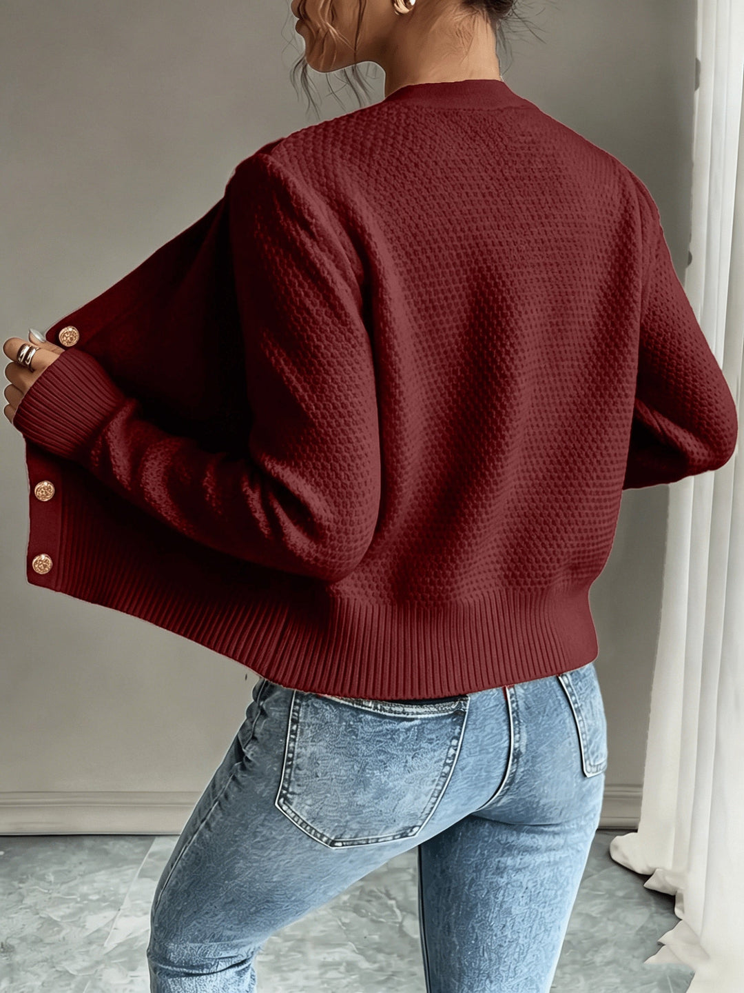 Cable-Knit Button-Front Cardigan for Women