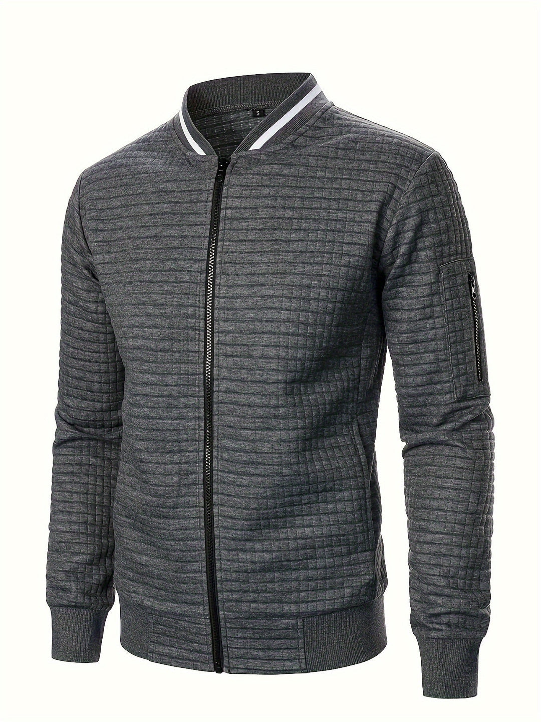 Textured Zip-Up Bomber Jacket for Men, Plus Size
