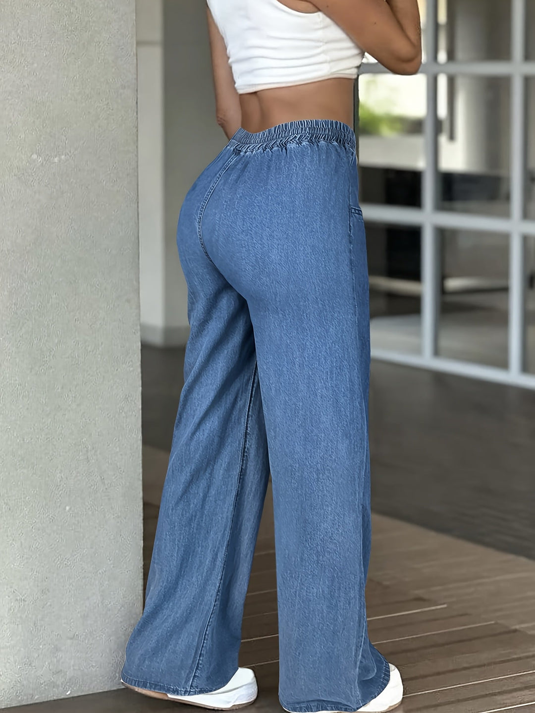 Light Blue Relaxed Wide-Leg Pants for Women