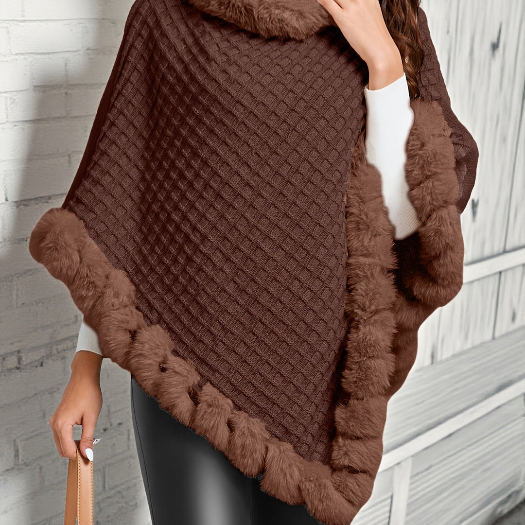 Ladies Cozy Fur-Trim Poncho