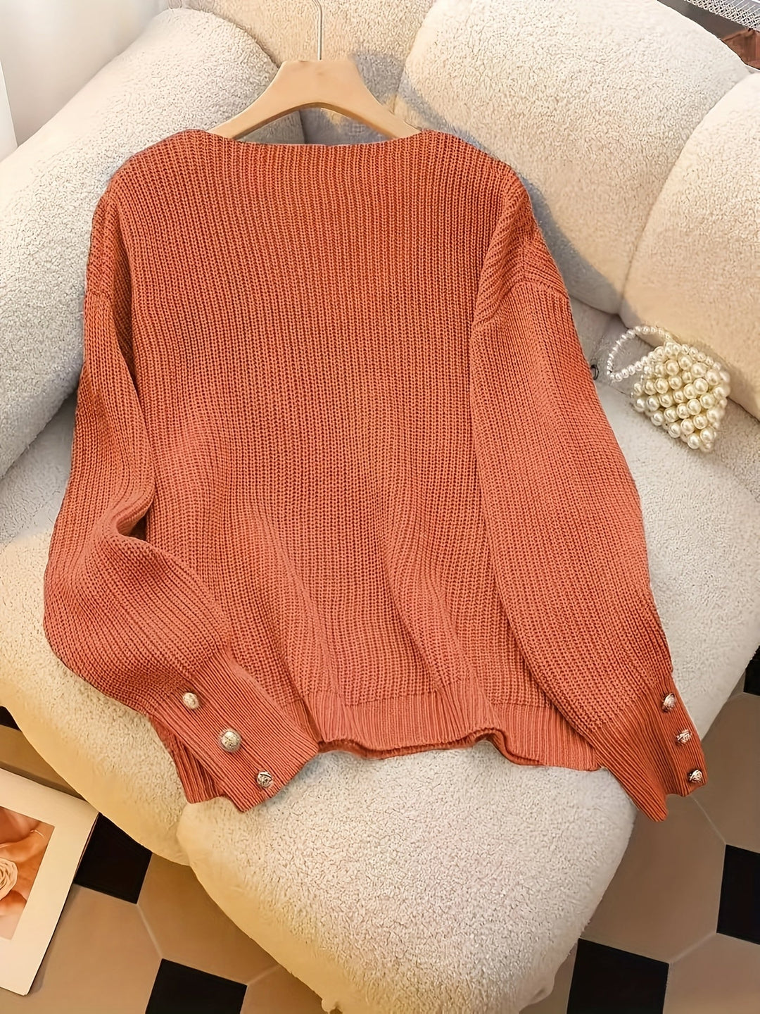 Ladies Ribbed V-Neck Sweater