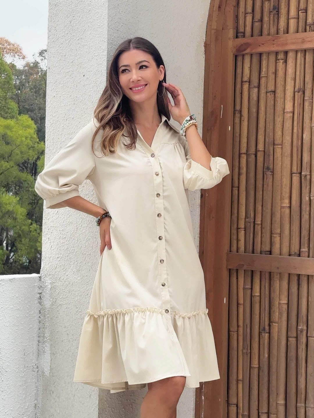 Buttoned Boho Midi Dress for Women