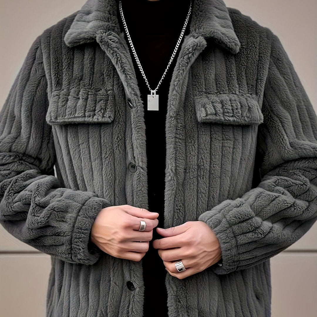Textured Button-Up Jacket for Men