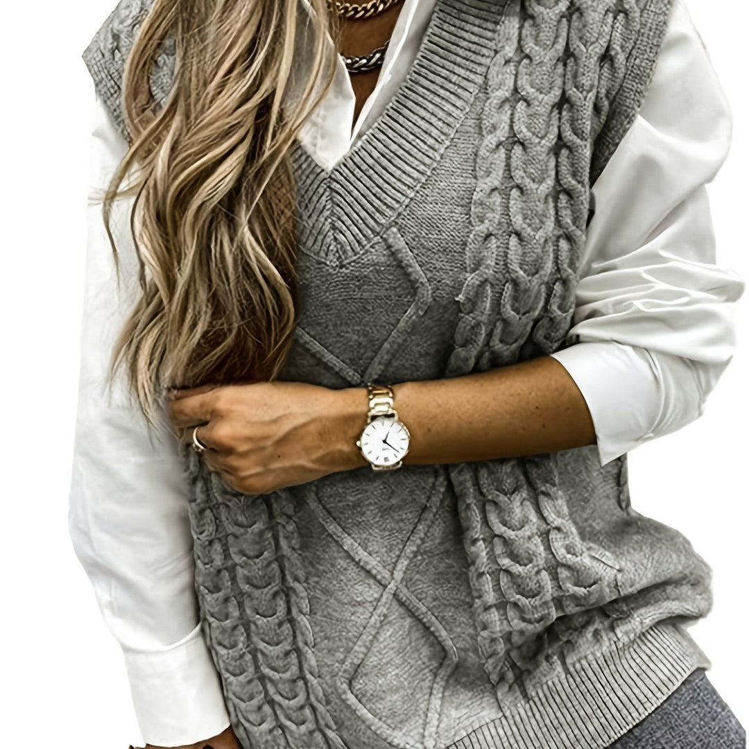 Ladies Cozy Cable-Knit V-Neck Sweater Vest