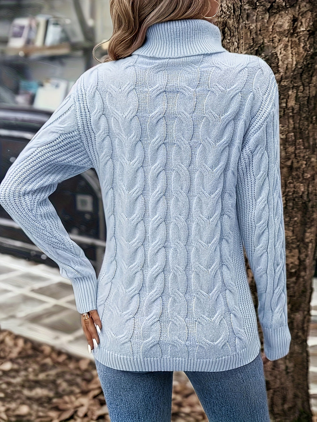 Cable-Knit Turtleneck Sweater for Women, Cozy Style