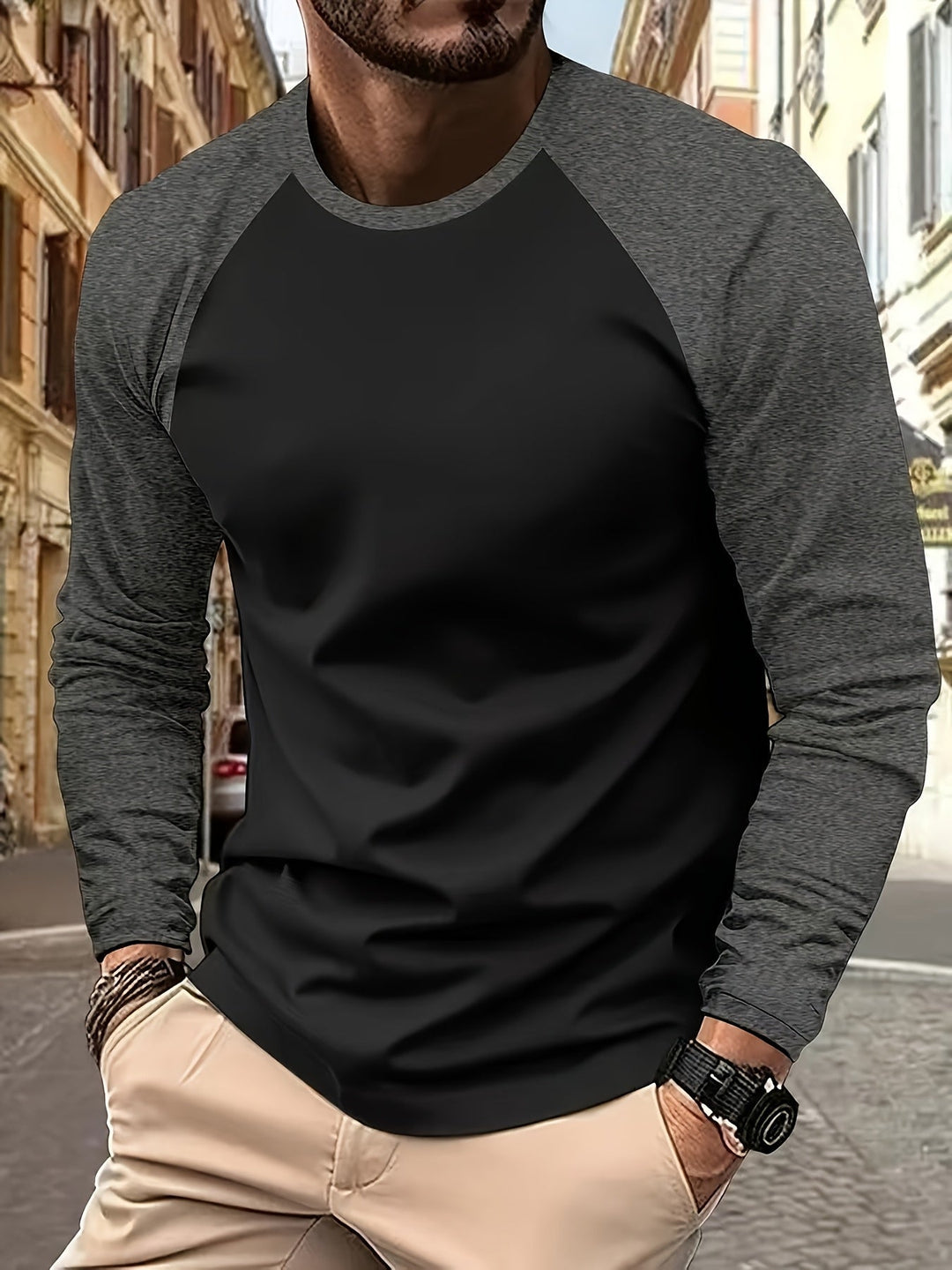 Two-Tone Raglan Long-Sleeve Top for Men