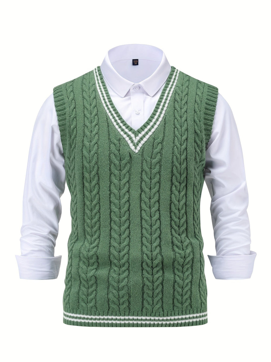Cable-Knit V-Neck Sweater Vest for Men, Dark Gray