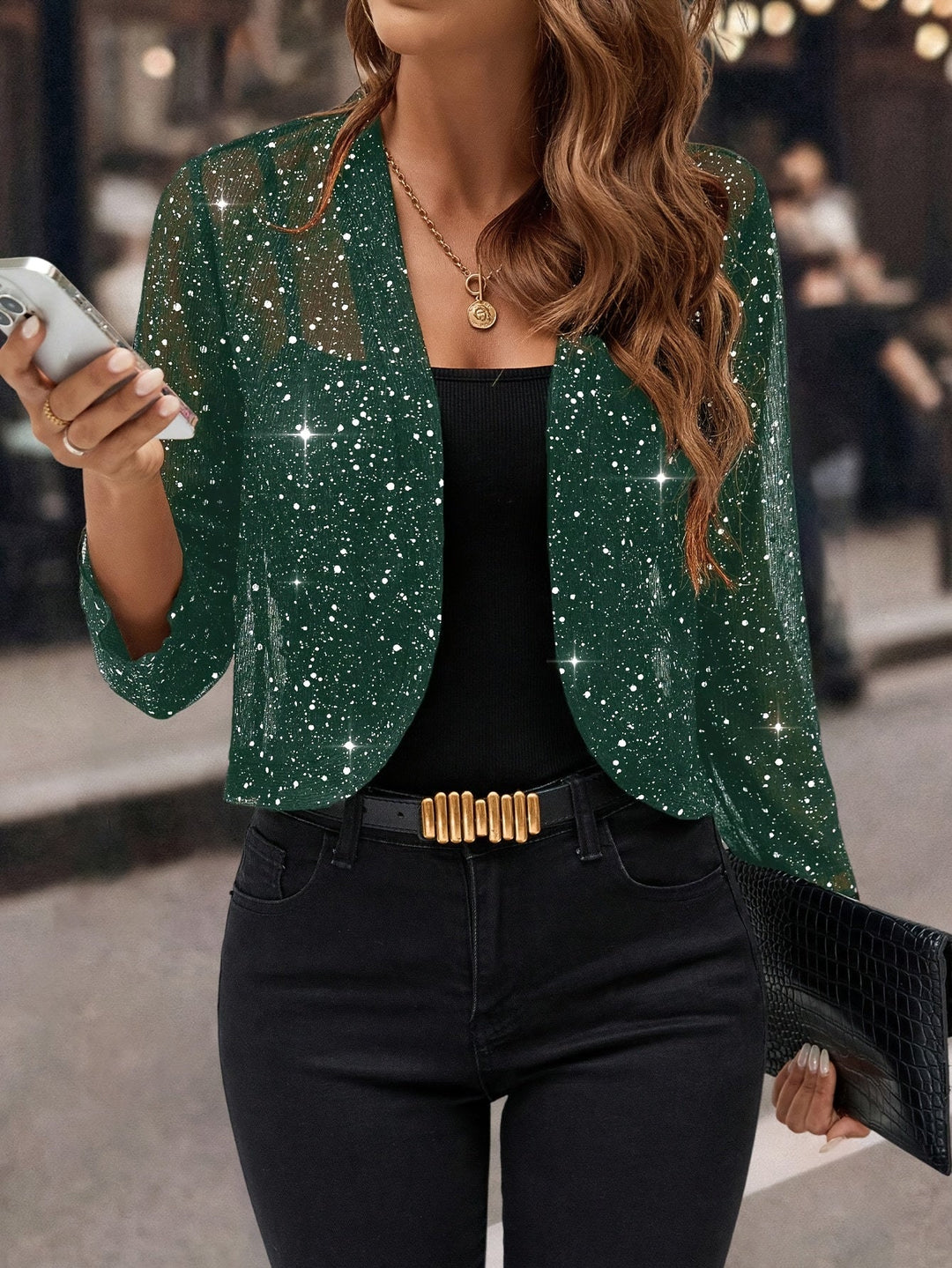 Shimmer Cropped Jacket for Women