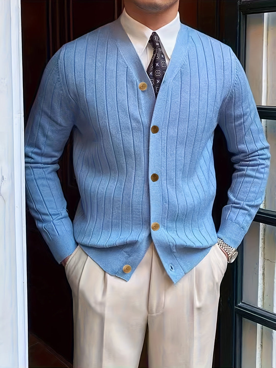 Classic Button-Up Cardigan for Men