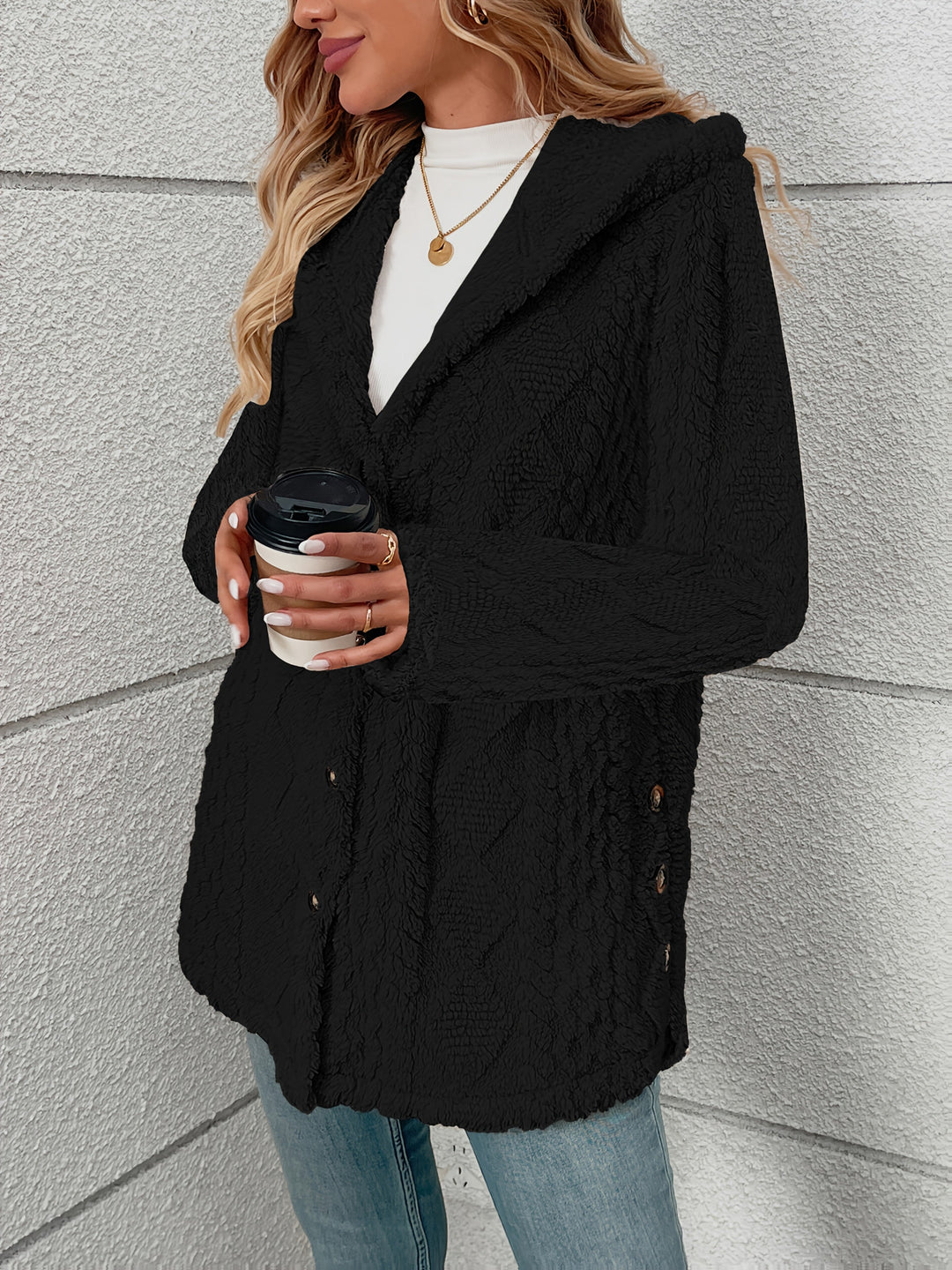 Button-Front Coat for Women, Textured Style