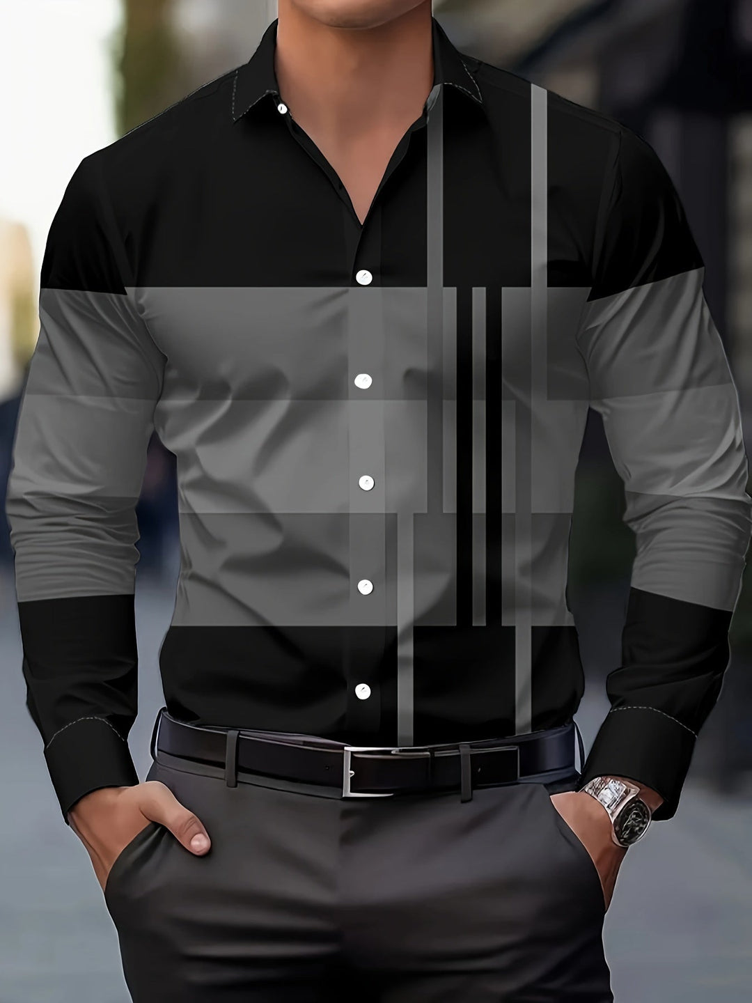 Men's Colour-Block Long-Sleeve Shirt