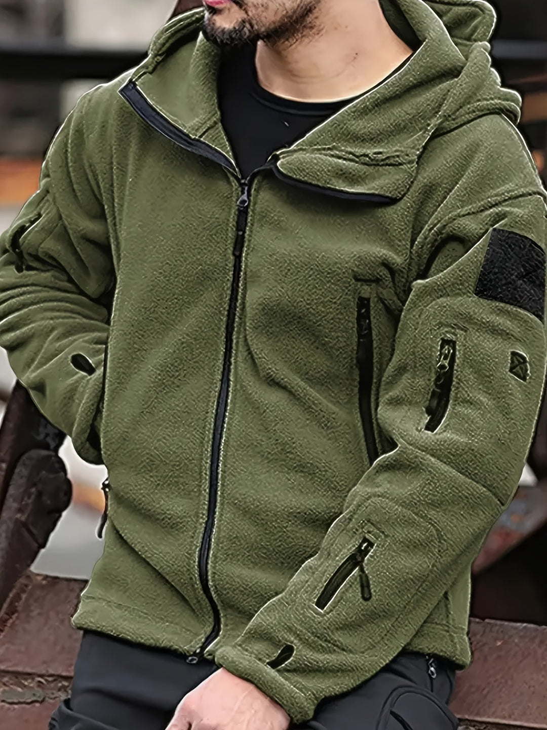 Rugged Hooded Zip Jacket for Men, Plus Size