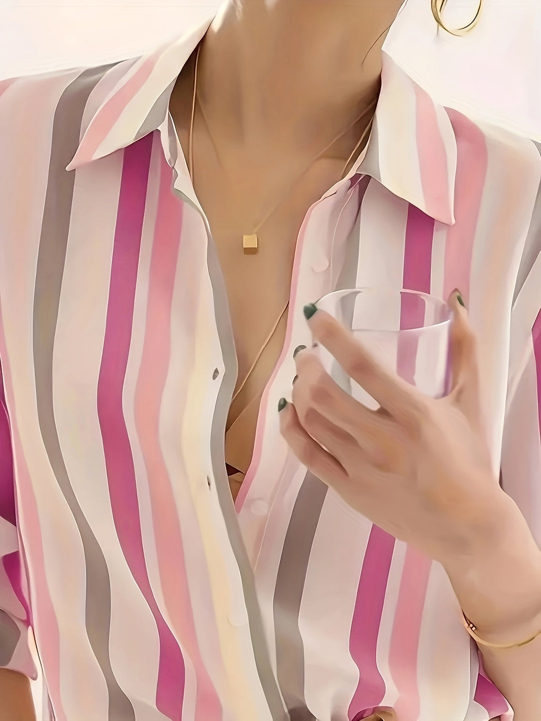 Refined Striped Button-Up Shirt for Women
